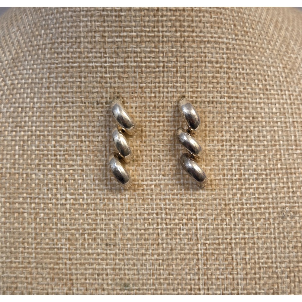 Vintage Sterling Silver Italian Articulated Stampato Link Dangle‎ Earrings